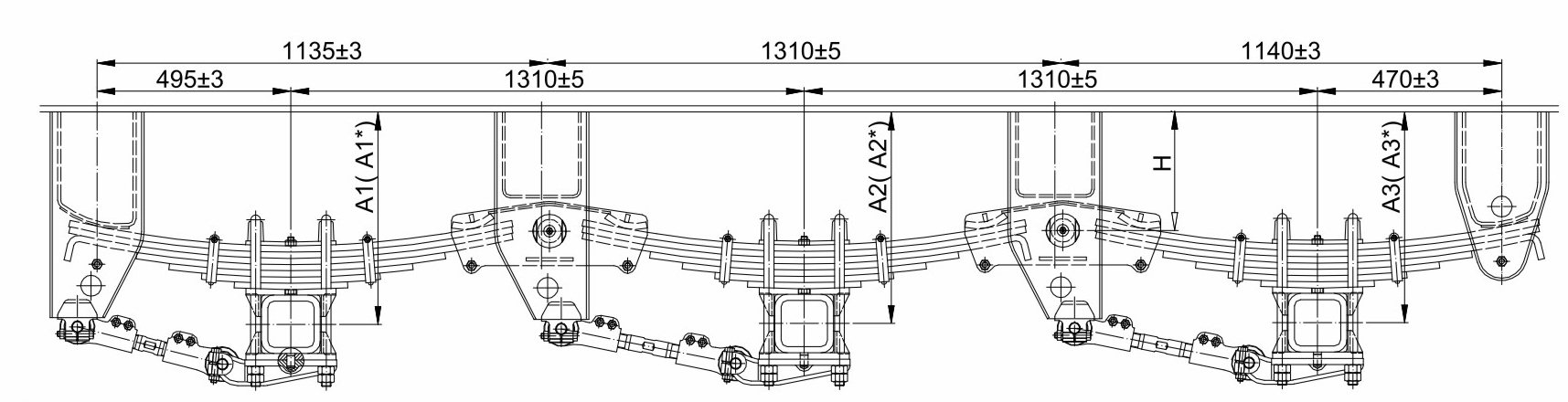 American Tridem Mechinical suspension 13T * 3 Grade con resorte de 7 hojas (placa de resorte 16 * 90)