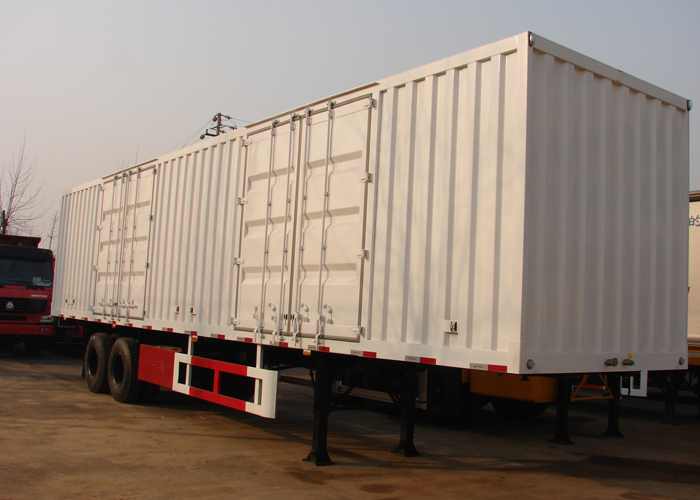 Remolque de caja de carga seca de acero cerrado de 13 m con 2 ejes para cargas a granel y empaquetadas, semirremolque con lateral abatible